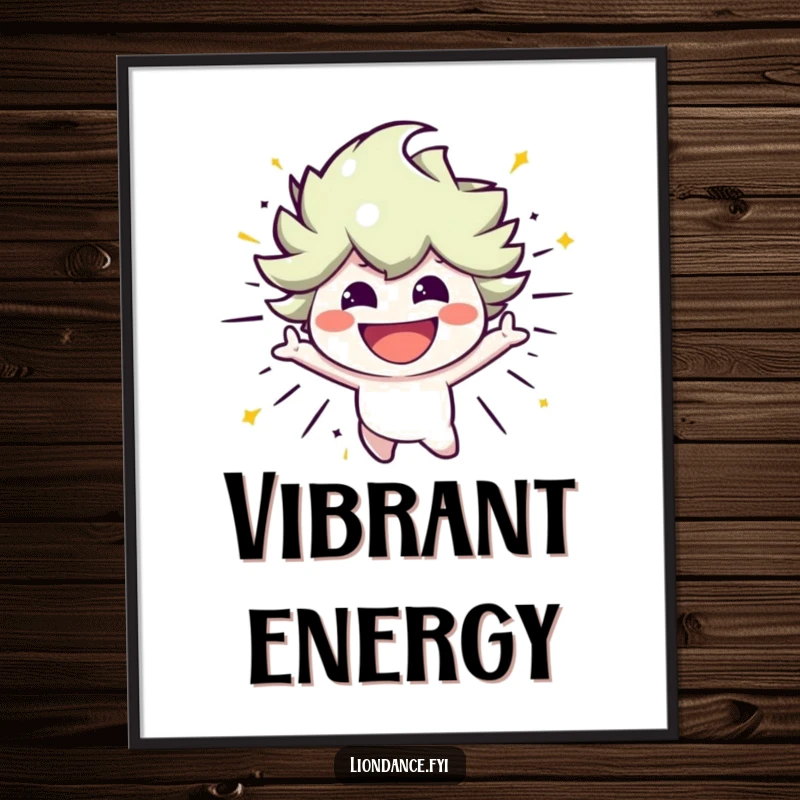 Funny poster featuring a smiling character bursting with energetic movement, ideal for lively wall art and cheerful decor.