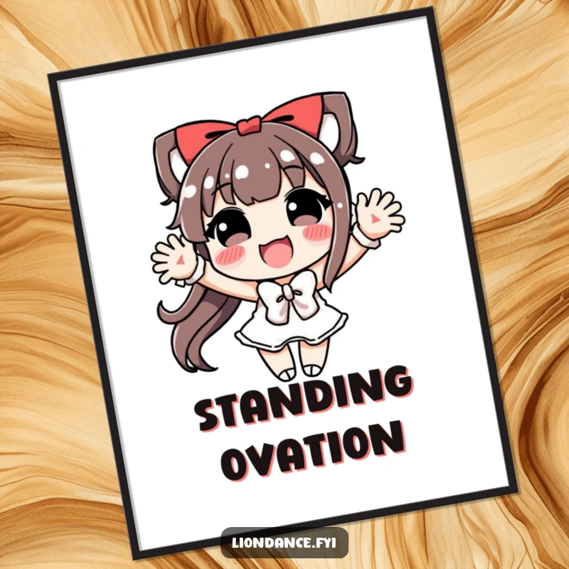 Funny Poster illustrating a character performing an extremely joyful and exaggerated bow, radiating positivity.