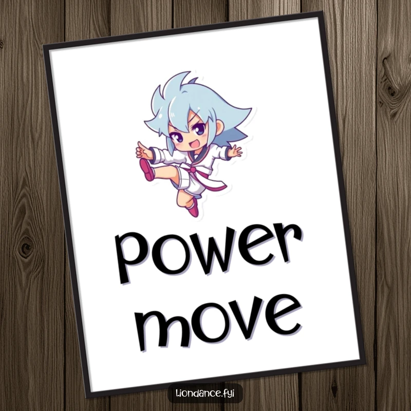 Funny poster art of a character in a dynamic kicking pose, conveying energy, strength, and a playful vibe.