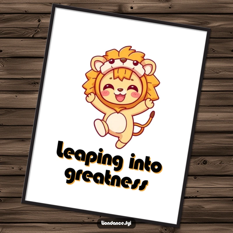 Funny Poster: A character leaping powerfully in a lion costume, embodying wildness and energetic fun. Adds a dramatic and humorous touch.