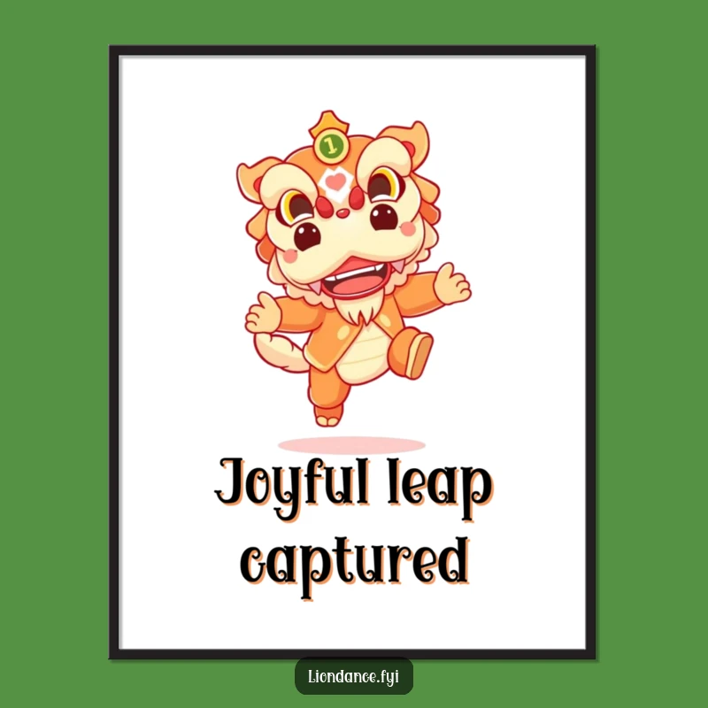 Funny Lion Dance Poster: Cheerful Leaping Character, Whimsical Funny Gift Decor!