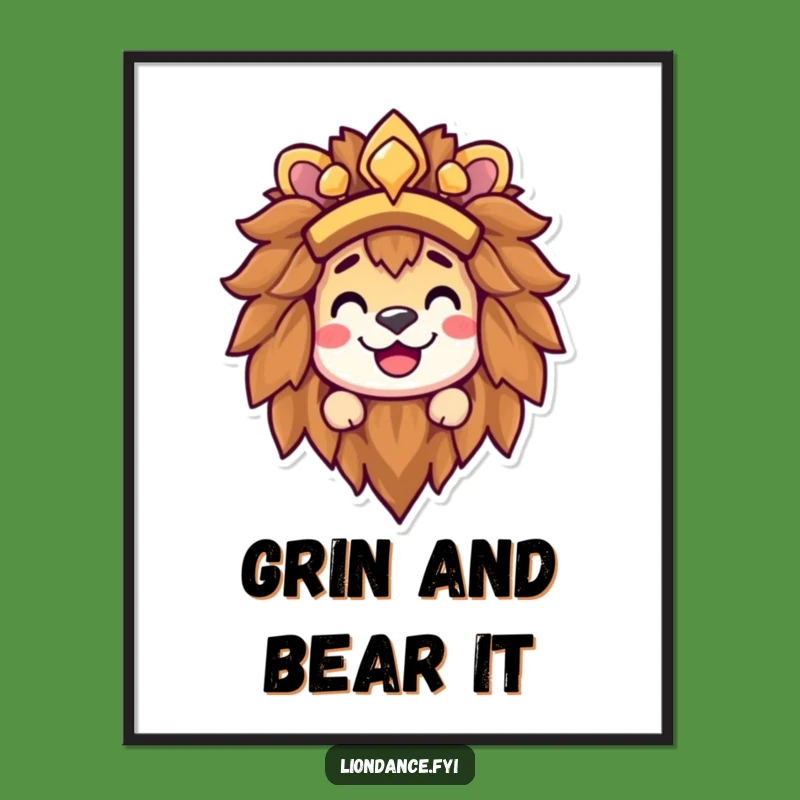Funny Lion Headdress Grin Poster - Happy Character Peek Wall Art Gift
