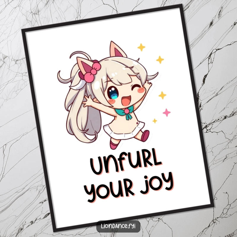 Funny streamer pose poster capturing a playful character dynamically posing with colourful streamers, adding festive cheer.