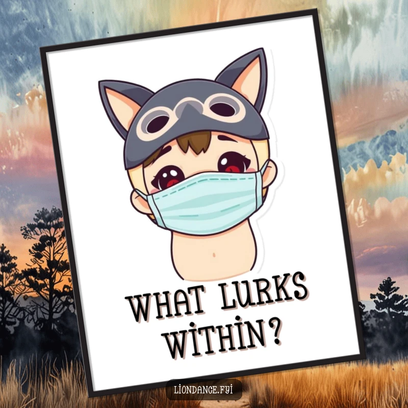 Funny masked peeking poster showing a delighted character curiously peeking, inviting viewers into a playful mystery.