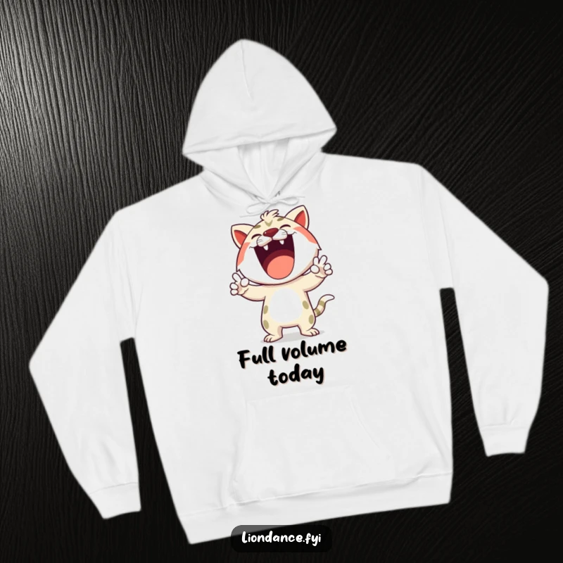 Funny hoodie featuring a happy cartoon character making bold, exaggerated roaring gestures, offering warmth and expressive humor.