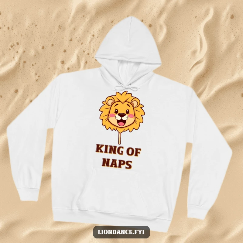 Funny Hoodie featuring a cute lion head prop with an infectious happy smile, looking inquisitively, perfect for cozying up, a funny gift.