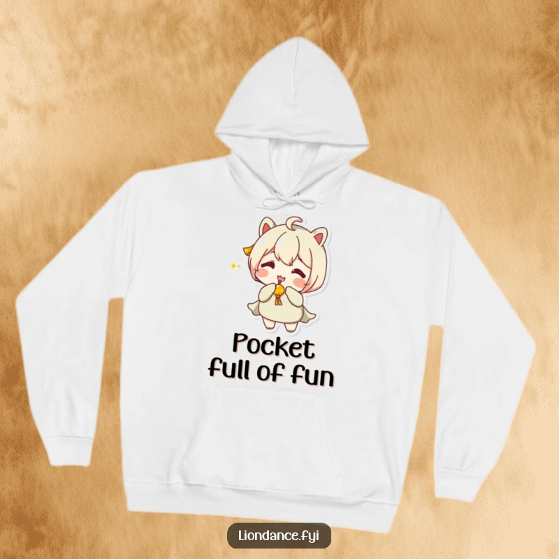 Funny Hoodie showing a character gleefully shaking a jingling prop, perfect for a cozy, humorous vibe.