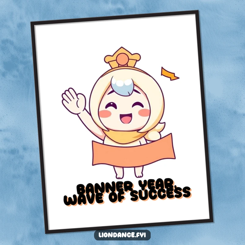 Funny Free Printable Wall Art: A character smiles brightly, waving a celebratory banner, bringing cheerful and humorous art.