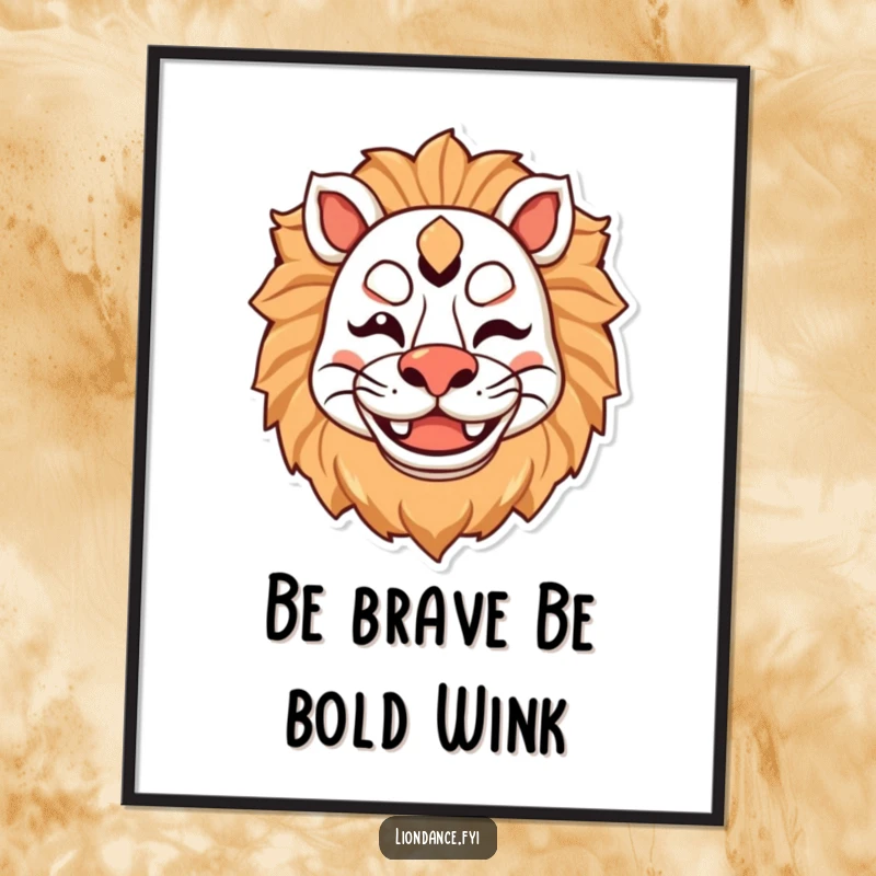 Funny Free Printable Wall Art: Happy lion mask character winking with a big smile, adding a playful touch.