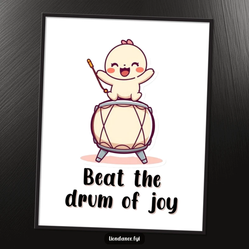 Funny Free Printable Wall Art: A playful character energetically balancing and drumming on a stylized drum, adding rhythm and humor.