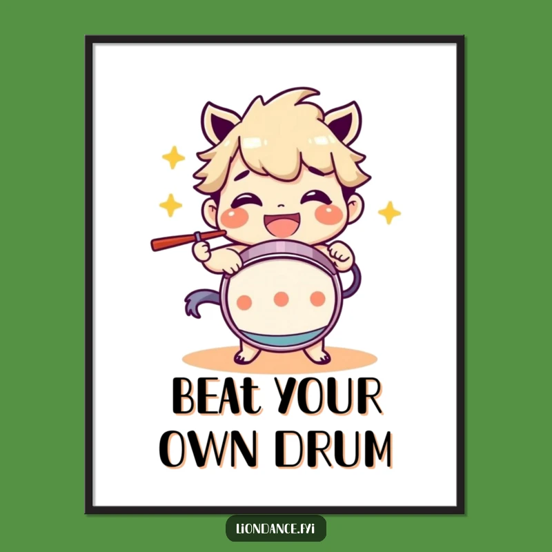 Free Printable Wall Art: Grinning Drummer Character Beats Joy, Downloadable Decor