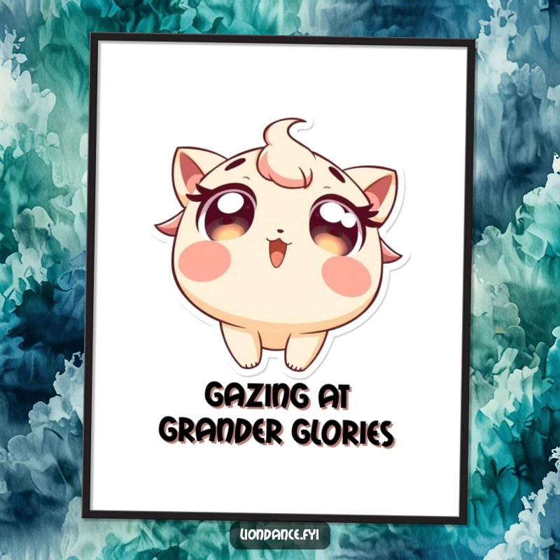 Funny Free Printable Wall Art: A character with huge, excited eyes gazes upwards at a flourish, creating a captivating and humorous focal point.