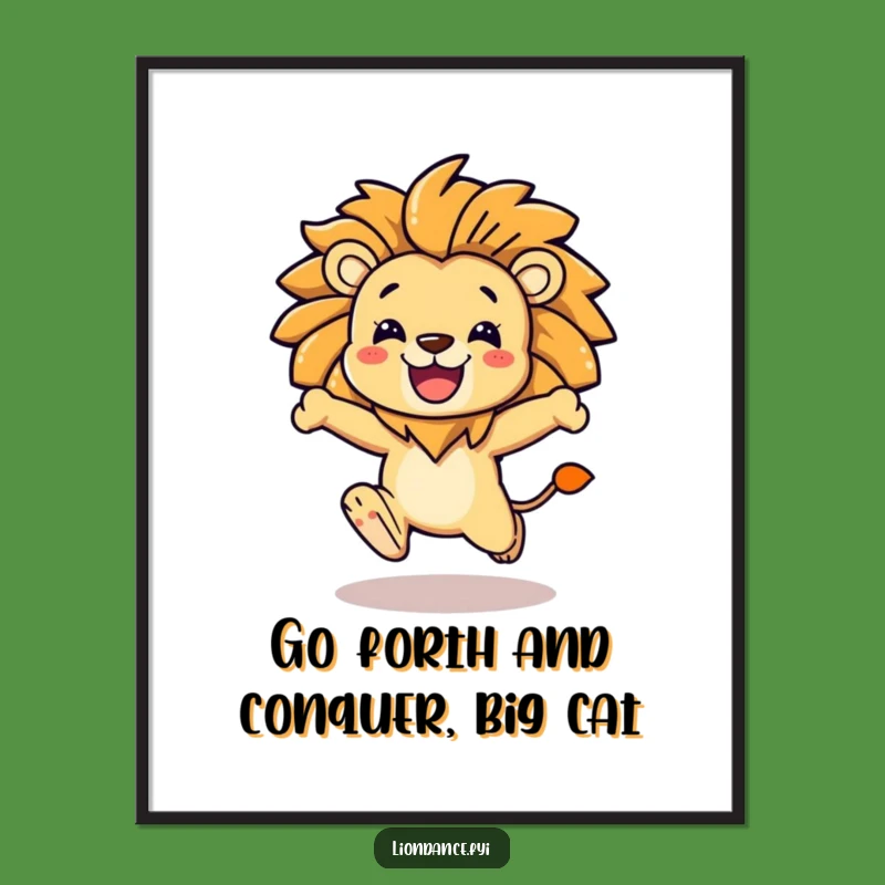 Free Printable Wall Art: Leaping Lion Character Decor, LOL Downloadable Poster