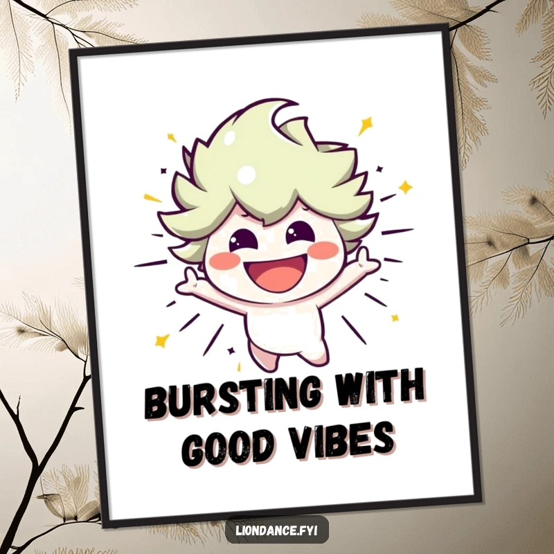 Funny Free Printable Wall Art: A smiling character bursting with vibrant, energetic movement, bringing life and humor to the wall.