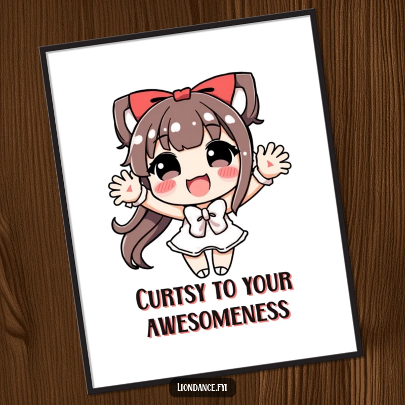 Funny free printable wall art of a character performing an extremely joyful and exaggerated bow, radiating happiness.