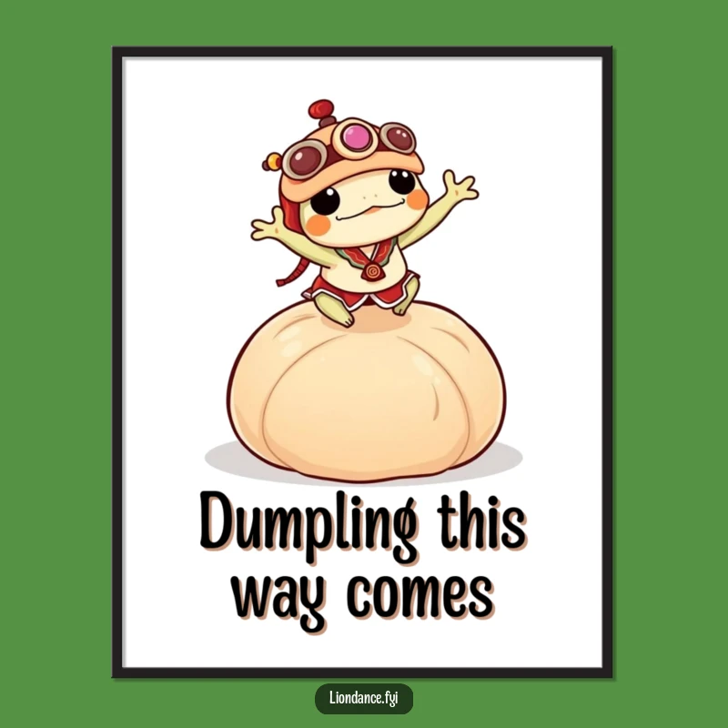 Funny Free Printable Wall Art: Frog Lion Dancer Over Dumpling Decor