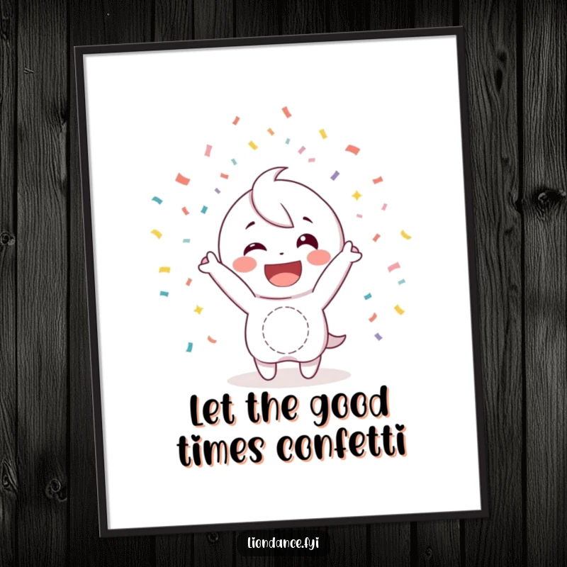Funny Free Printable Wall Art: Happy character joyfully tossing confetti with a wide smile, creating a vibrant and cheerful atmosphere at home.