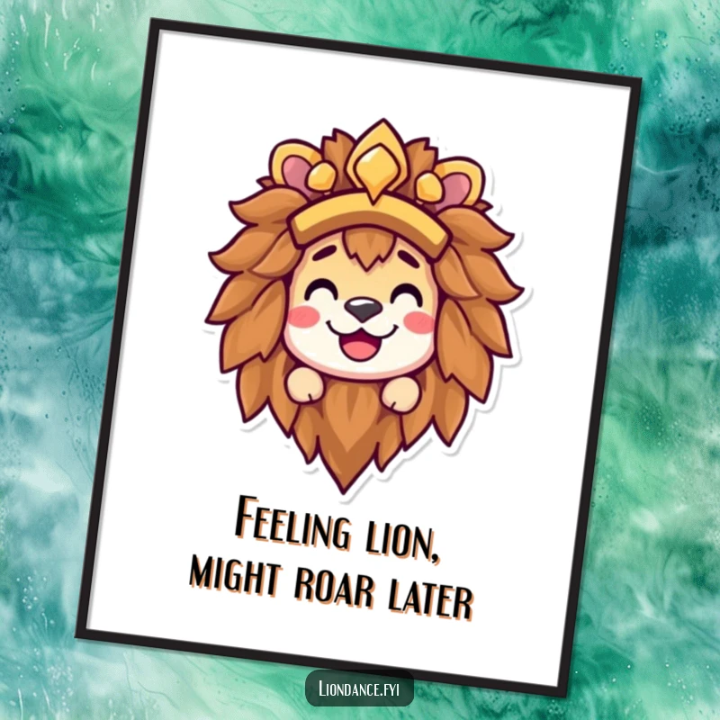 Funny Free Printable Wall Art: A character's happy grin emerges from a majestic lion headdress, adding quirky charm to any room.