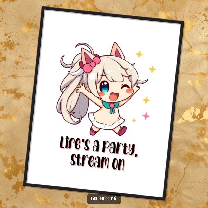 Funny Free Printable Wall Art: A playful character striking a dynamic pose, energetically waving colorful streamers.