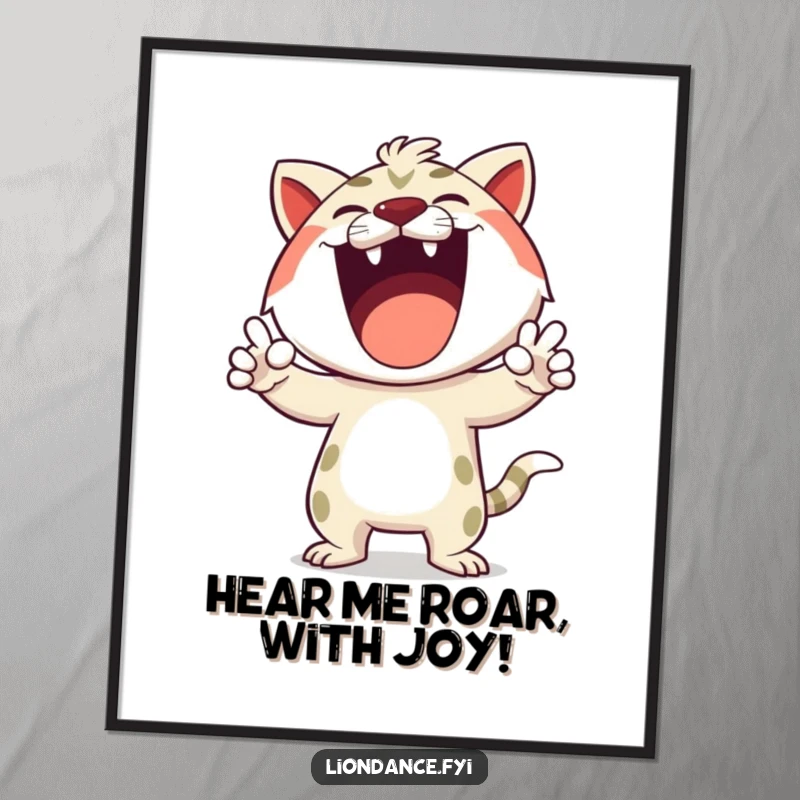 Funny Free Printable Wall Art: Happy character embodies raw energy, simulating a huge roar with wild gestures.