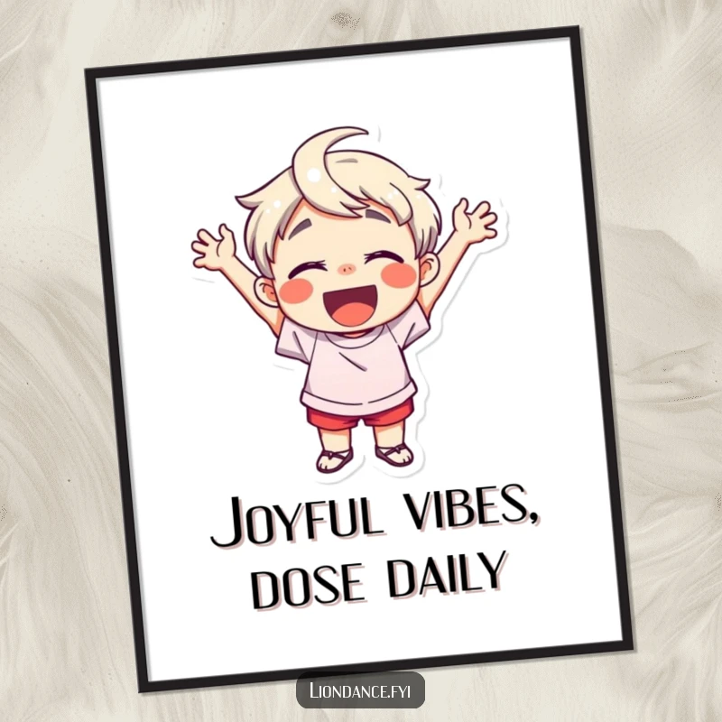 Funny Free Printable Wall Art: A delightful child joyfully cheering, spreading energy and happiness.