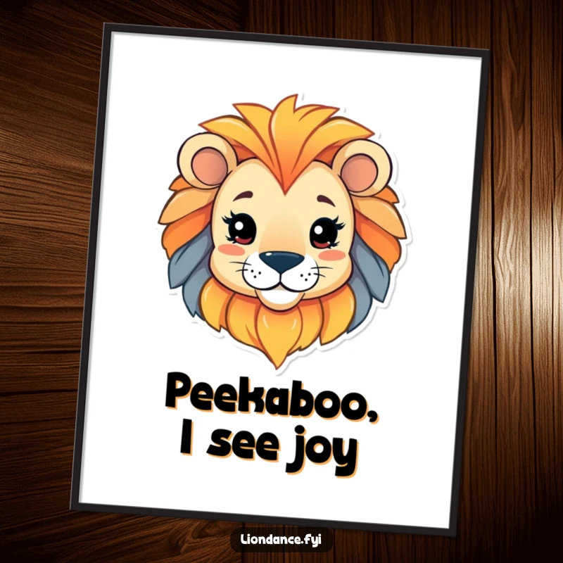 Funny Free Printable wall art of a playful character peeking from within a richly colored and detailed lion head.