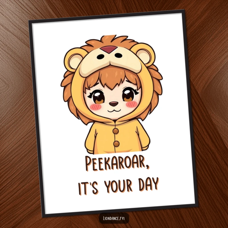 Funny Free Printable Wall Art: Curious character peeks through the eyes of a lion costume, creating a playful and intriguing scene.