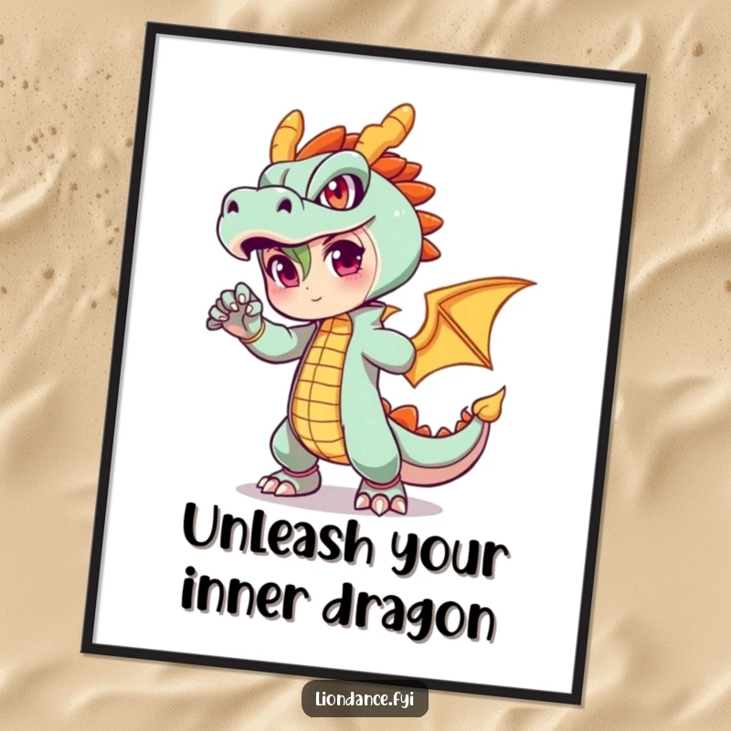 Funny Free Printable Wall Art featuring a dynamic character posing powerfully in a spectacular, fiery dragon outfit.