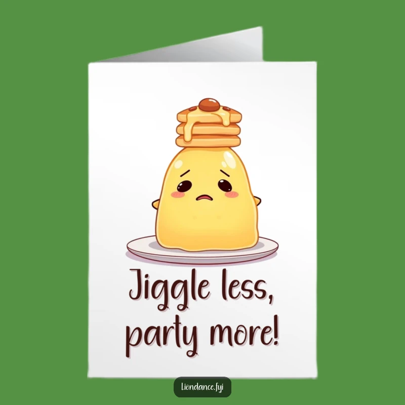 Free Printable Birthday Card: Bewildered Jelly Balancing Pancakes Funny Downloadable Gift