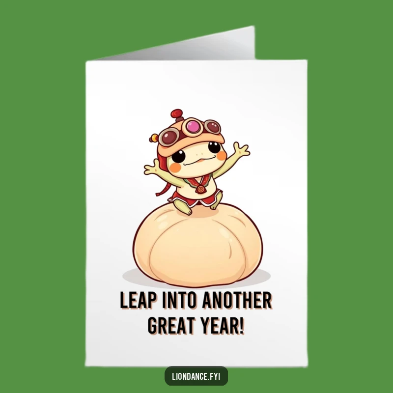 Free Printable Birthday Card: Funny Frog Lion Dance Over Dumpling Delight