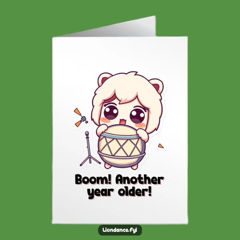 Free Printable Birthday Card: Surprised Character Reacts to Drum, Funny Downloadable
