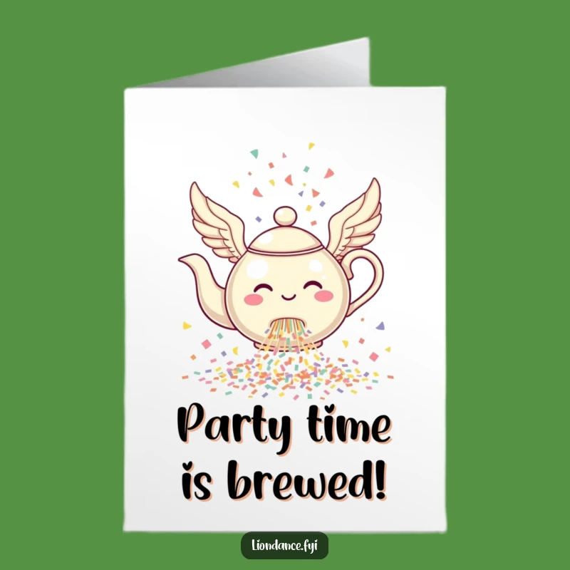 Free Printable Birthday Card: Winged Teapot Confetti Blast Funny Downloadable Gift