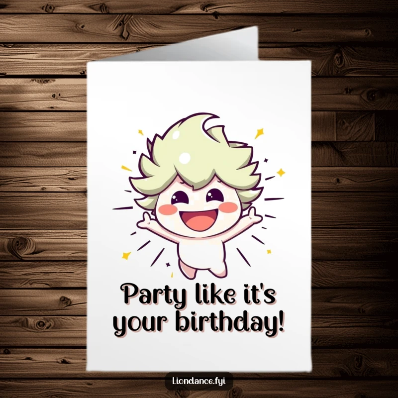 Funny Free Printable Birthday Card: A smiling character depicted in a burst of energetic, joyful movement.