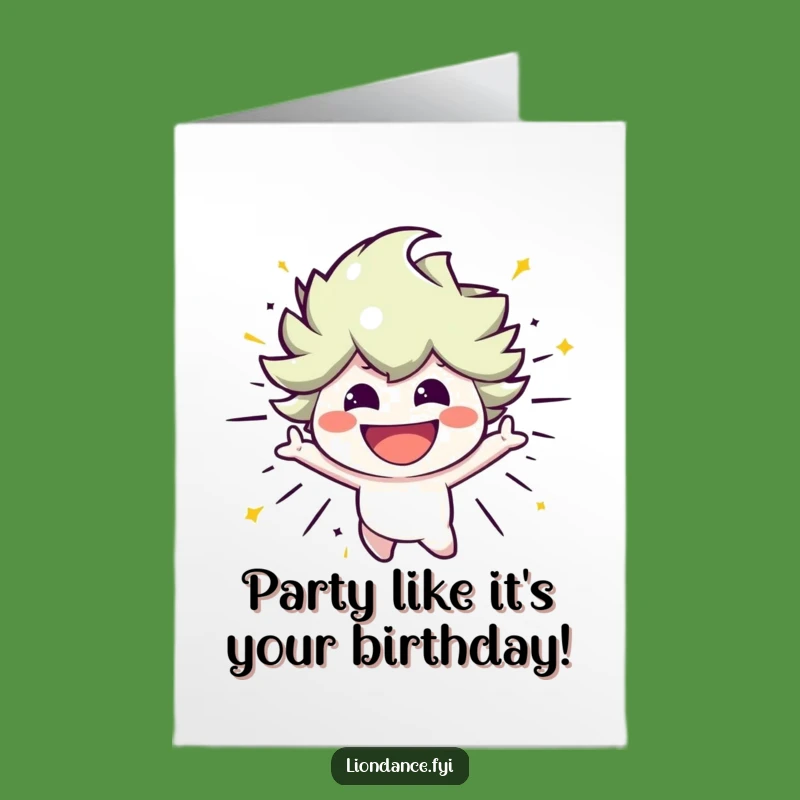Free Printable Energetic Birthday Card: Smiling Character, Funny Downloadable Greeting