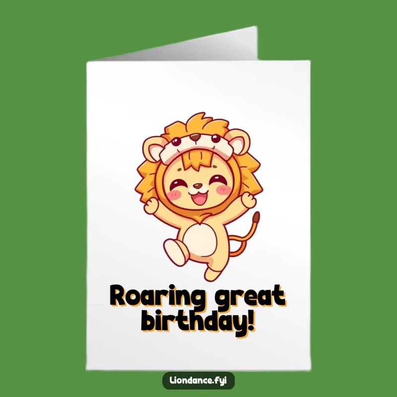 Free Printable Birthday Card: Lion Costume Leaping Fun, Downloadable Roaring Gift