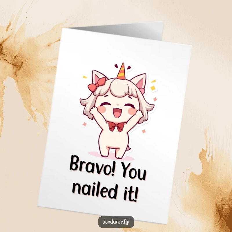 Funny Free Printable Congratulations Card: A delighted character performing a whimsical, celebratory bow to honor a special moment.