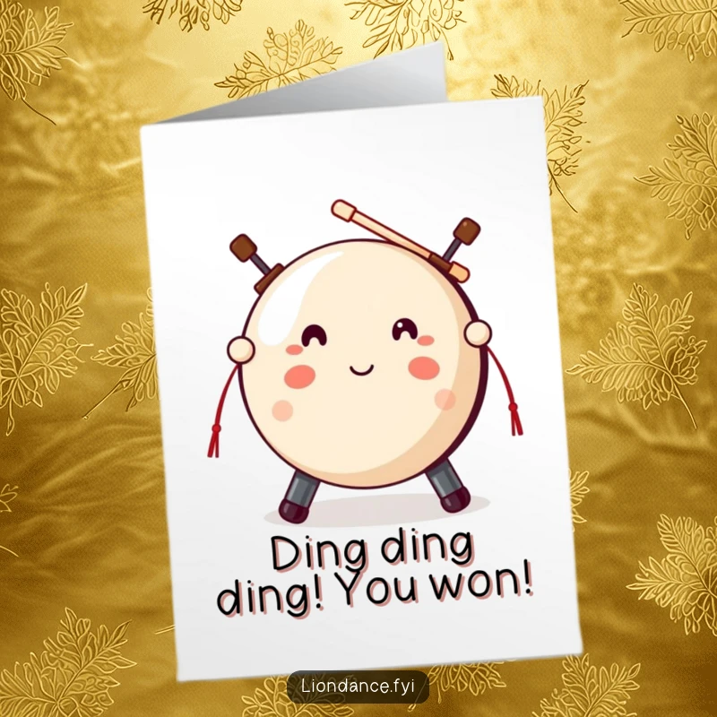 Funny Free Printable Congratulations Card: Cute gong prop with mallets ready, anticipating a loud, proud strike.