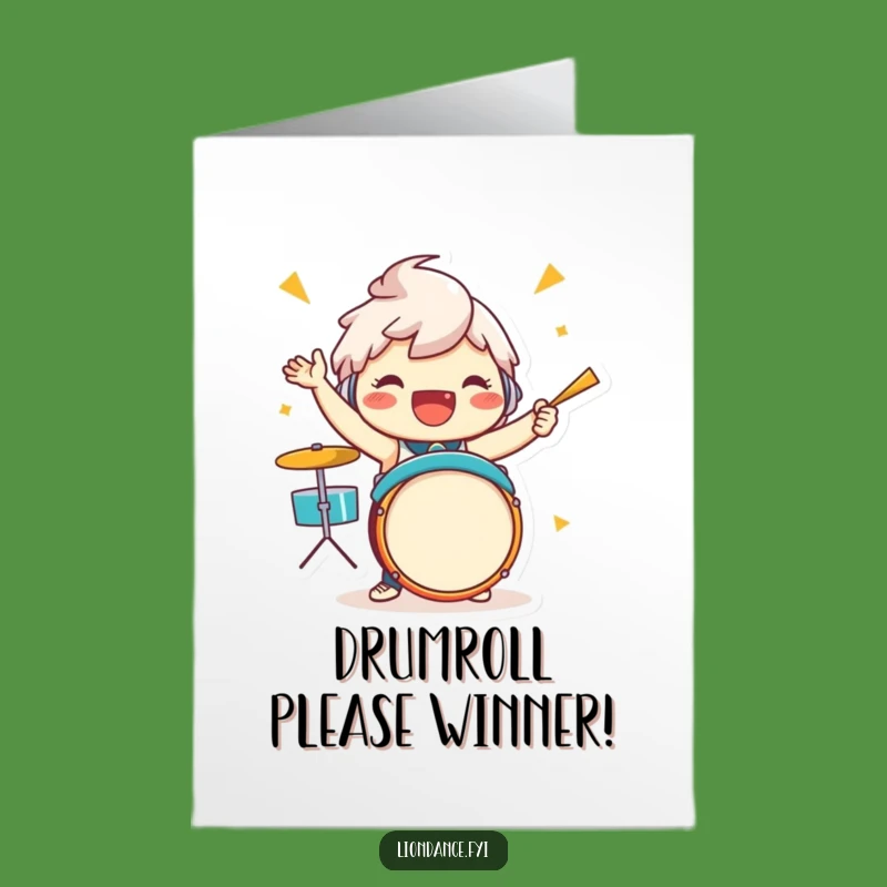 Free Printable Congrats Card: Drummer Character, Energetic Celebration, Funny Downloadable