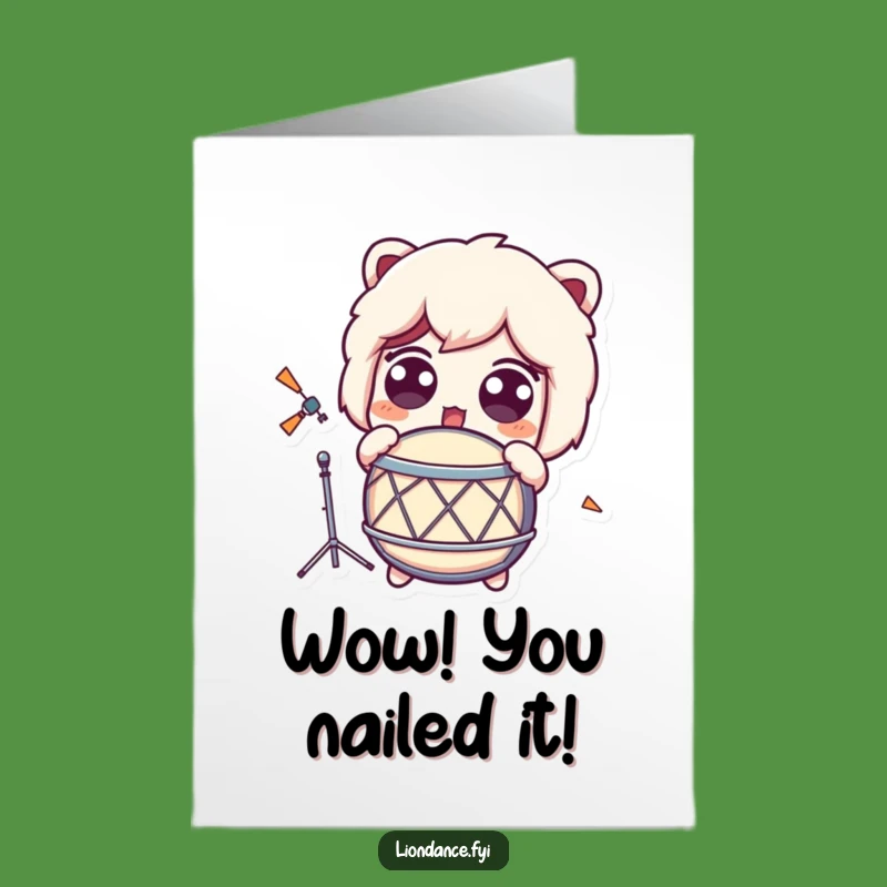 Free Printable Congrats Card: Startled Character, Drum Reaction, Funny Downloadable