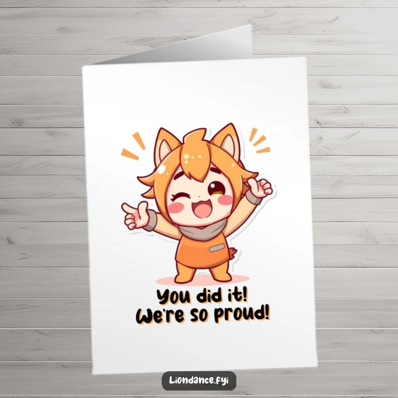 Funny Free Printable Congratulations Card: Delighted character striking a bold pose, perfect for celebrating big wins with humor and flair.