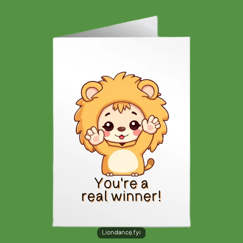 Free Printable Congrats Card: Lion Costume Character Waving, Funny Downloadable Gift for Success