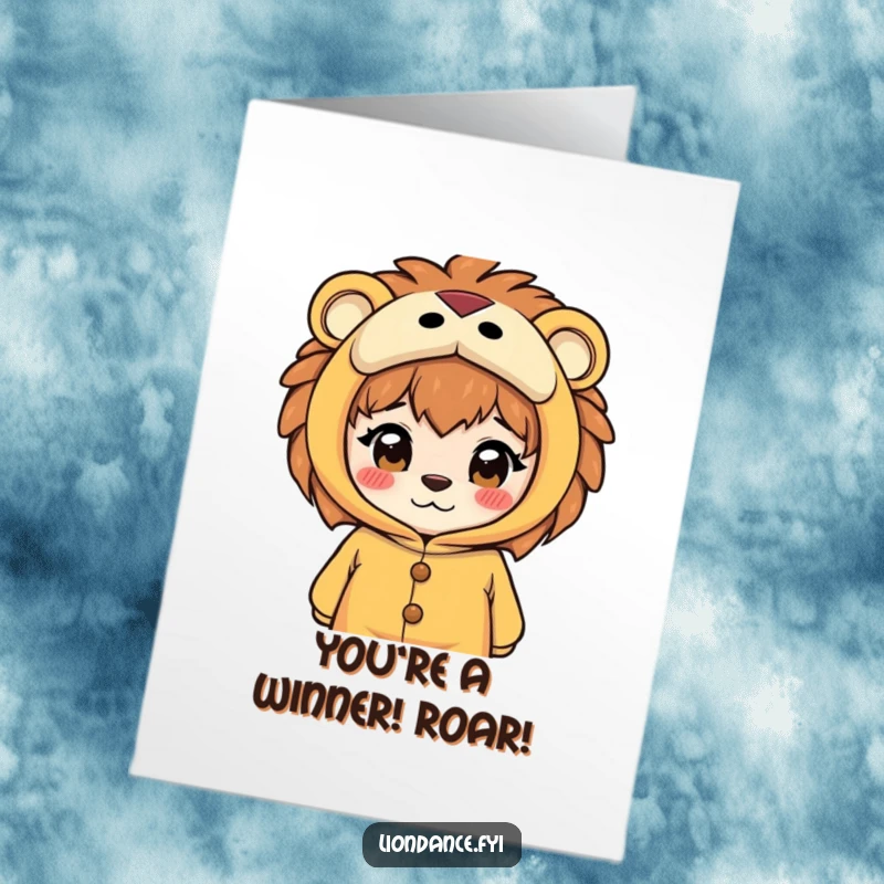 Funny Free Printable Congratulations Card: Curious character peeks through a lion costume's eyes, celebrating achievements with intrigue.