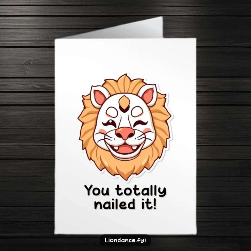 Funny Free Printable Congrats Card: Happy lion mask character winking, celebrating a major accomplishment.