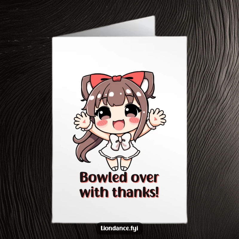 Funny free printable thank you card of a character performing a deep, joyful exaggerated bow to show appreciation.