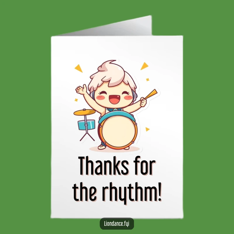 Free Printable Thank You Card: Drum Beat Character, Enthusiastic Gratitude, Funny Downloadable