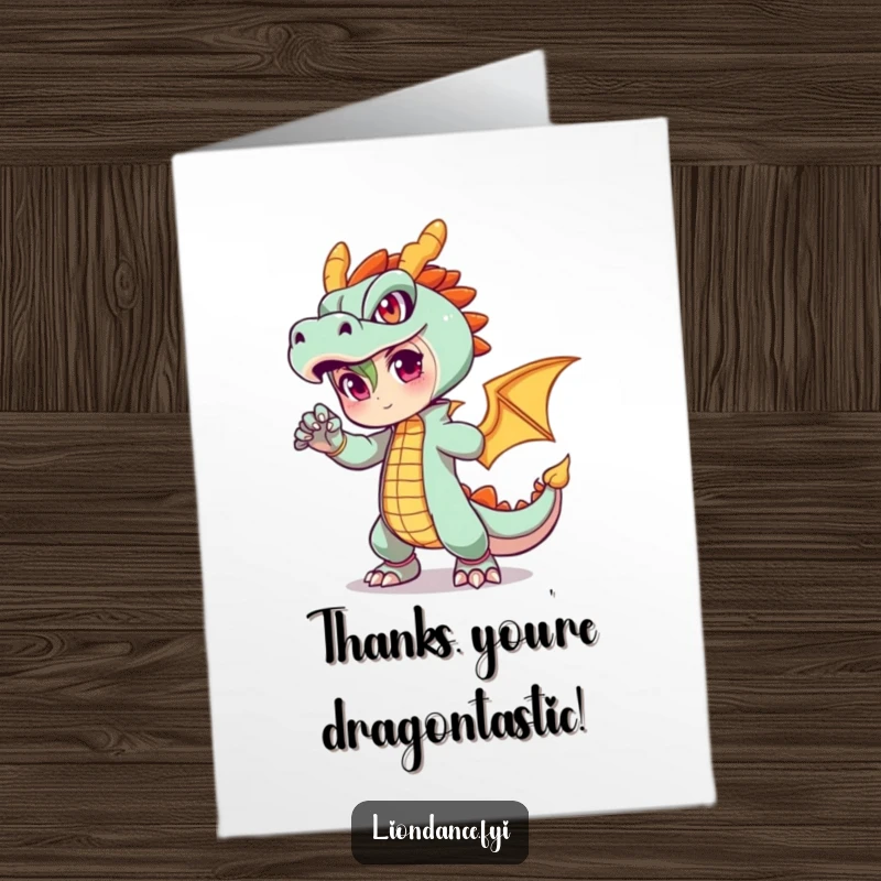 Funny Free Printable Thank You Card with a charismatic dragon character striking a dramatic pose, expressing thanks.