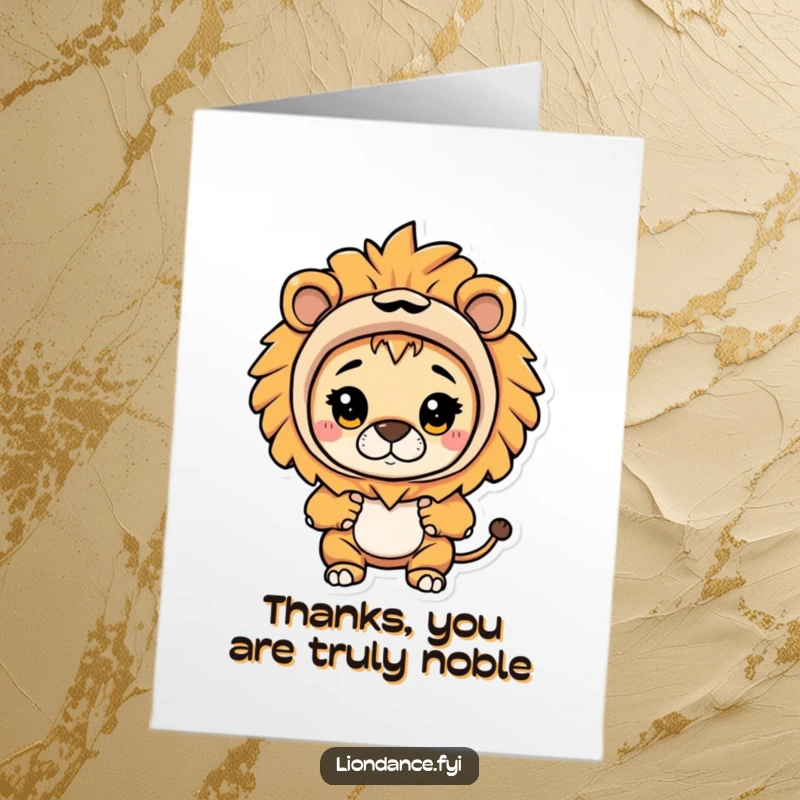 Funny Free Printable Thank You Card featuring a curious character peeking out from a lion costume, silently thanking you.