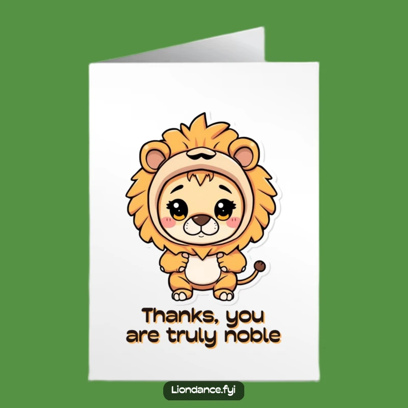 Free Printable Thank You Card: Funny Lion Costume Peeking Out Appreciation Downloadable Gift