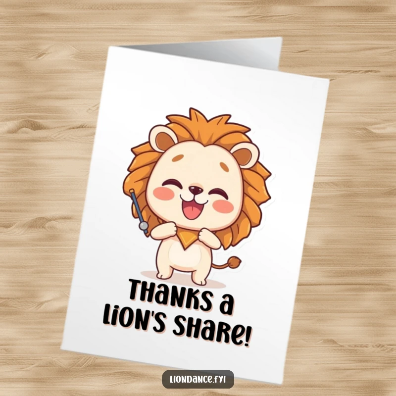 Funny Free Printable Thank You Card: Character strikes a playful pose holding a lion head prop, expressing thanks funnily.