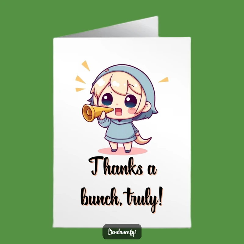 Free Printable Thank You Card: Horn Blowing Character Funny Downloadable Appreciation